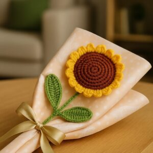 Handmade Crochet Sunflower – Wool Flower with Gift Wrap & Ribbon Multicolor Sunflower Artificial Flower