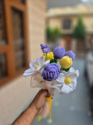 Decorative Crochet Bouquet with 9 Colorful Handmade Flowers